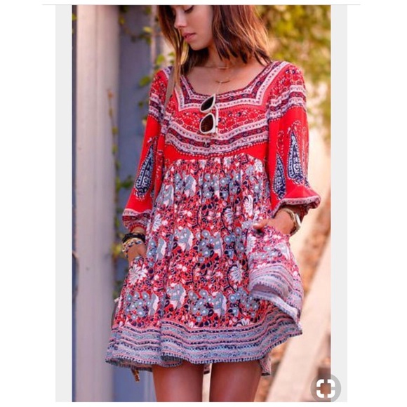 red floral boho dress